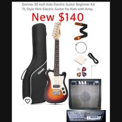 New Donner 30 Inch Kids Electric Guitar Beginner Kit TL Style Mini Electric Guitar with Amp, $140
