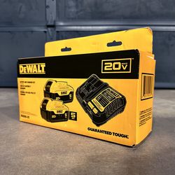 Two DeWalt 20v XR 5Ah Batteries & (1) Charger
