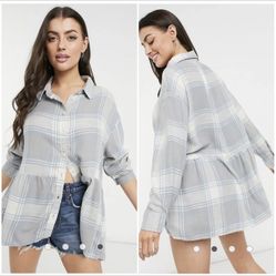 AE Oversized Babydoll Plaid Shirt 