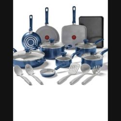 Tfal The Easy Care Ceramic, 14 Piece Pots And Pans Cookware Set, Electric Blue