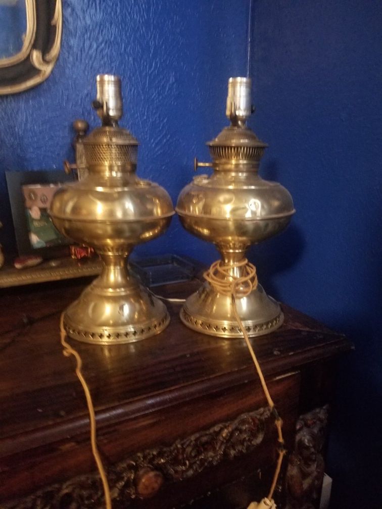 2 circa 1907-1910 Rayo electrified oil lamps.