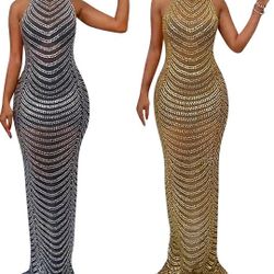 Gold Rhinestone Maxi Dress 