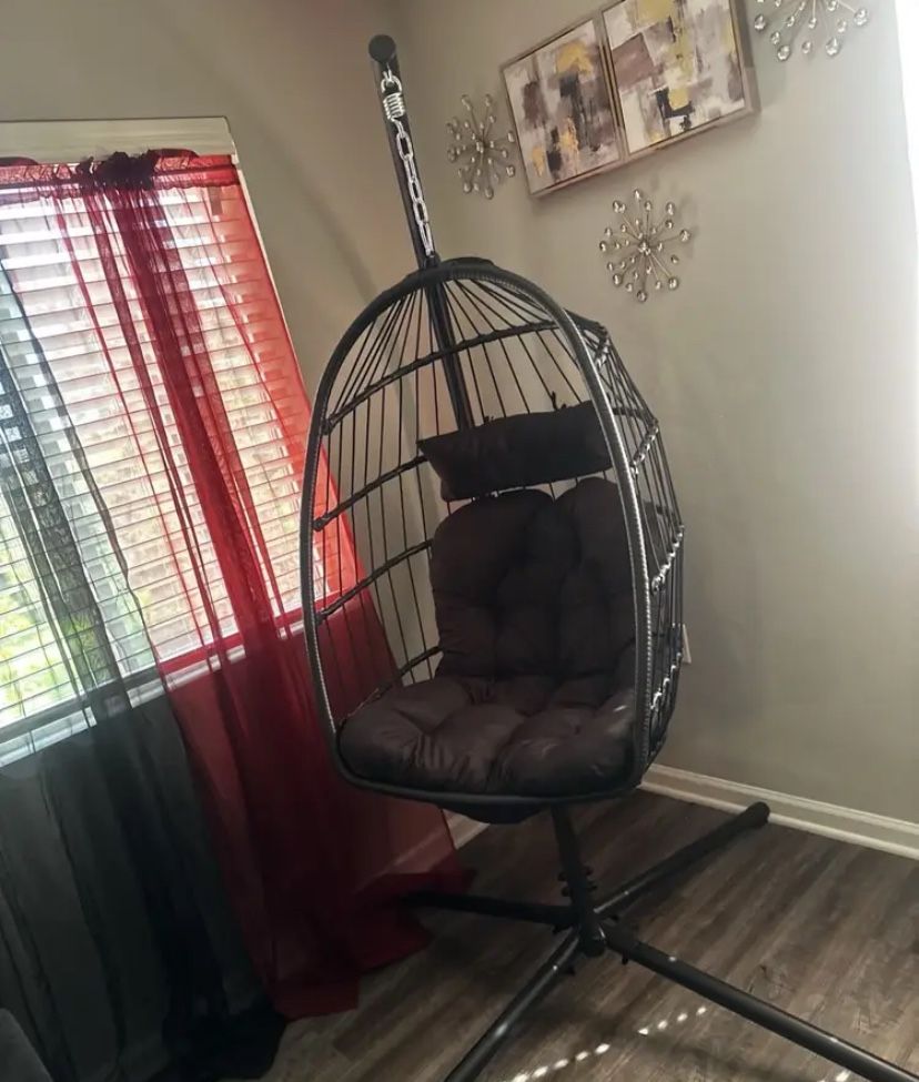 LEVELEVE Egg Chair with Stand - Heavy-Duty Rattan Wicker Hanging Swing Hammock Chair, Thickened Aluminum Alloy Steel Frame & UV-Resistant Cushion, 350