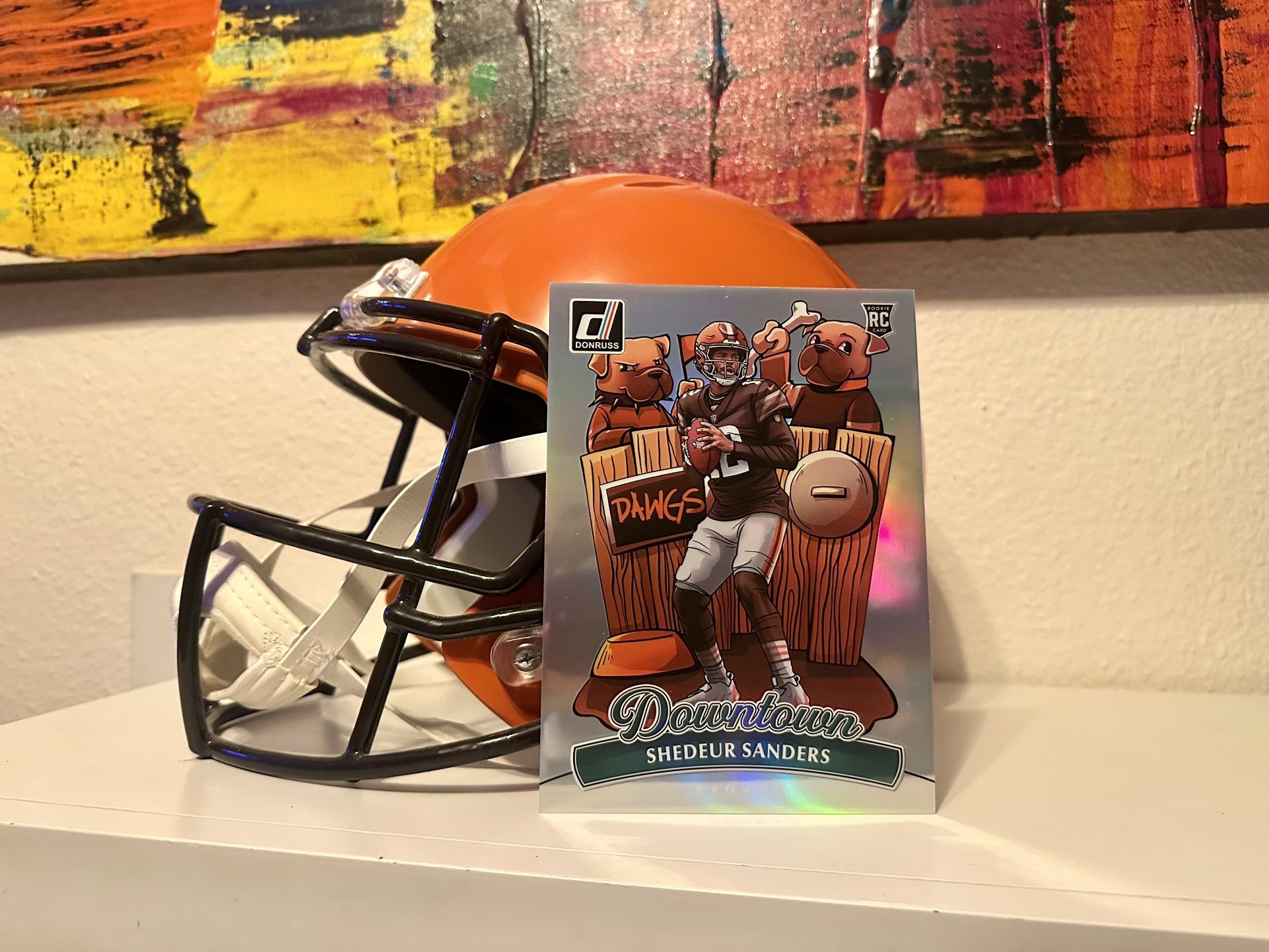 Shedeur Sanders 2025 Downtown RC + Browns Speed Replica Helmet Bundle β Rookie Card + Display Helmet