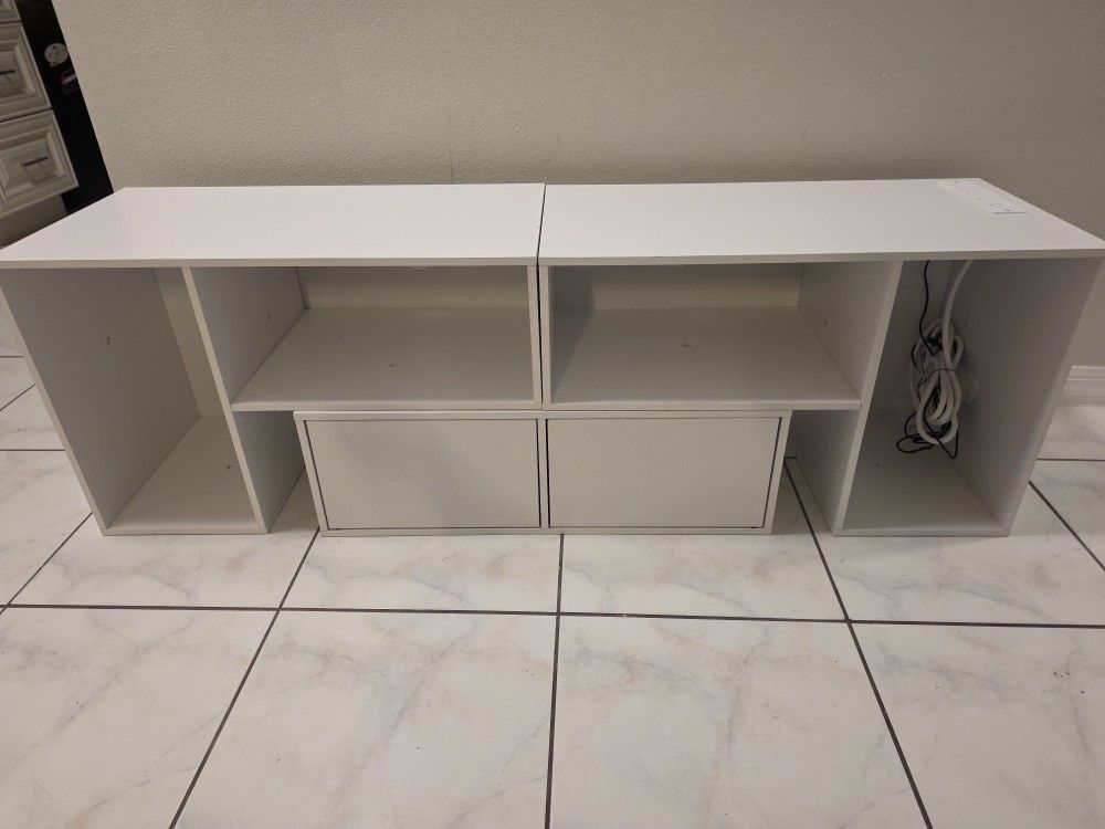 Rolanstar Deformable White TV Stand Entertainment Center w/ LED Strip & Power Outlets