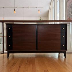 Mid-Century Modern 6-Drawer Dresser | Walnut & Gloss Black | Fully Restored