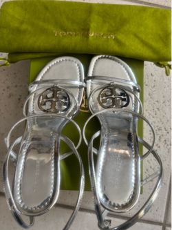 Tory Burch Capri Miller Wedge Sandals Silver Metallic Size 7.5 New