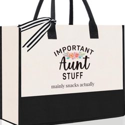 Chic Black and White Tote Bag with Modern Design for Aunt gift, canvas