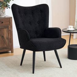 Furniliving Boucle Accent Chair for Living Room, Upholstered Reading Chair with High Backrest, Tufted-Button Wingback Armchair for Bedroom, Dressing R
