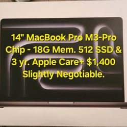 2024- M3 14 Macbook Pro - Pro Chip - 18G - 512 SSD