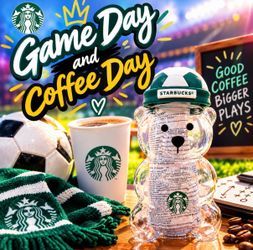 Starbucks, teddy bear soccer cup new
