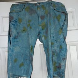 Men’s Blue tie-dyed jean shorts