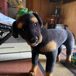2’ Tall 31” Long Melissa & Doug  Stuffed Rottweiler With Xmas Headgear  