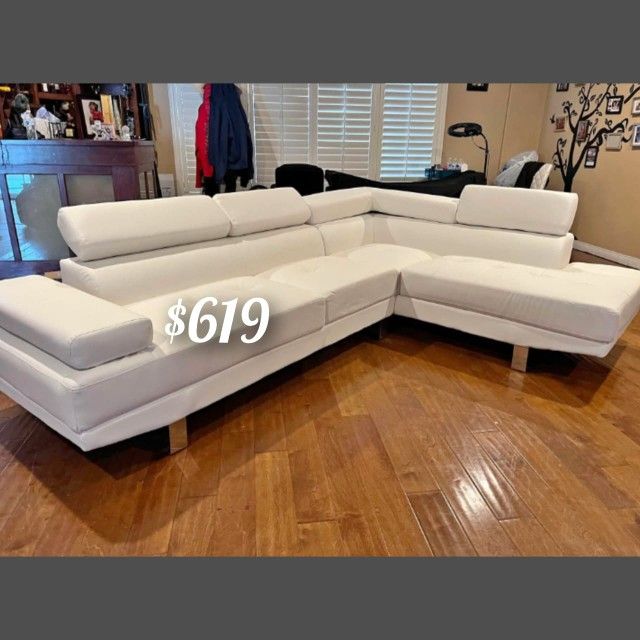 Adjustable sectional sofa - white faux leather