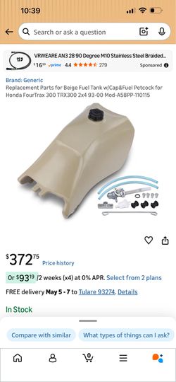 Replacement Parts for Beige Fuel Tank w/Cap&Fuel Petcock for Honda FourTrax 300 TRX300 2x4 93-00 Mod-A58PP-110115