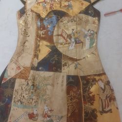 Oriental Silk Multi Color Asian Sleeveless Top Back Zipper Sz s