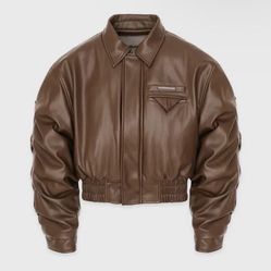 Maniere De Voir Leather Puffer Jacket