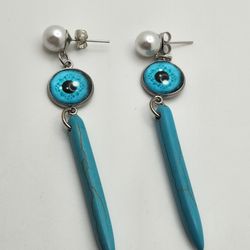 Blue Eyed Faux Pearl Earrings 