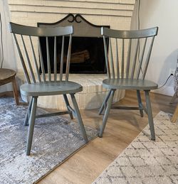 Pair of World Market Windsor-Style Dining Chairs – Distressed Gray-Wood Finish