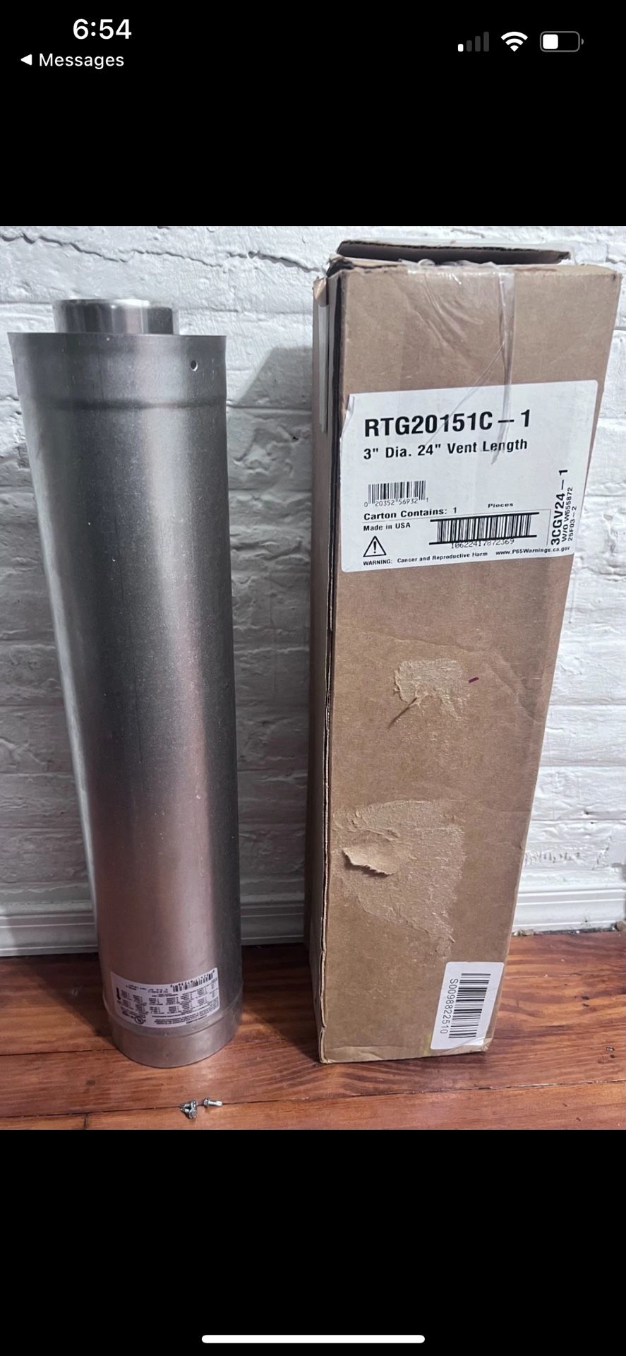 Rheem 24" Vent Length 3 in x 5 in Stainless Steel Concentric Venting RTG20151C-1
