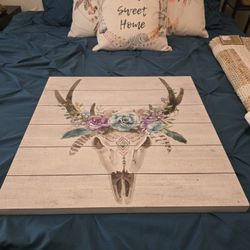 Textured Floral Stag Skull Wall Decor 24"x24"