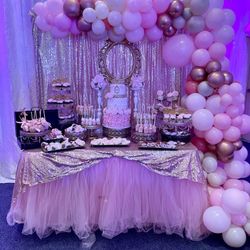 Candy Table Set Up With Free Balloon Garland 