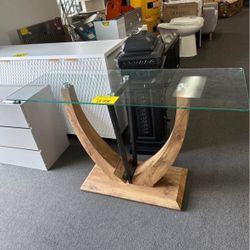 New 50” Entry Way Console Table Glass Top Wooden Frame