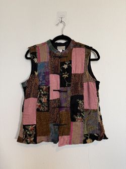 Vintage Patchwork No Collar Vest