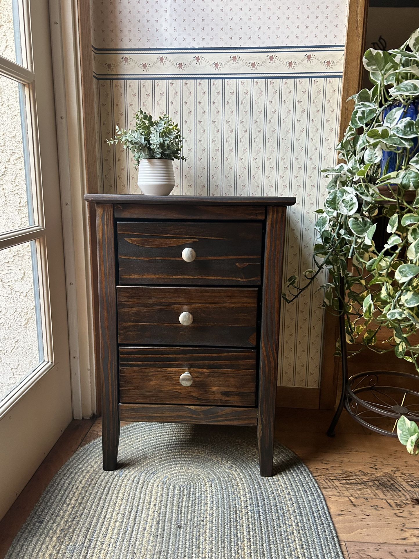 Refinished Solid Wood 3-Drawer Nightstand / End Table – $100