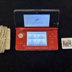 Nintendo 3DS Red Handheld Game Console + LEGO Batman 2 Game Cartridge + Charger