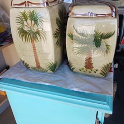 2 Bora Bora Canister Ceramic Hand Painted 