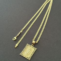 Square Virgin Mary With 22 Inch Mariner Necklace