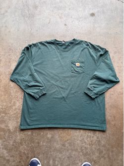 Carhartt Pocket Long Sleeve T-Shirt 2XL Green Heavyweight Workwear Tee