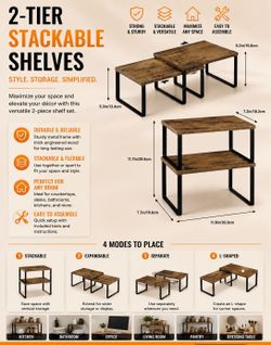 ETELI Kitchen Counter Cabinet Shelf Organizer Expandable Stackable Shelves Set of 4 Shelf Risers Small Counter Top Racks for Kitchen Cupboard Pantry, 