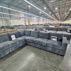 GREY CORDUROY BRAND NEW 2 PIECE SECTIONAL SAME DAY DELIVERY 