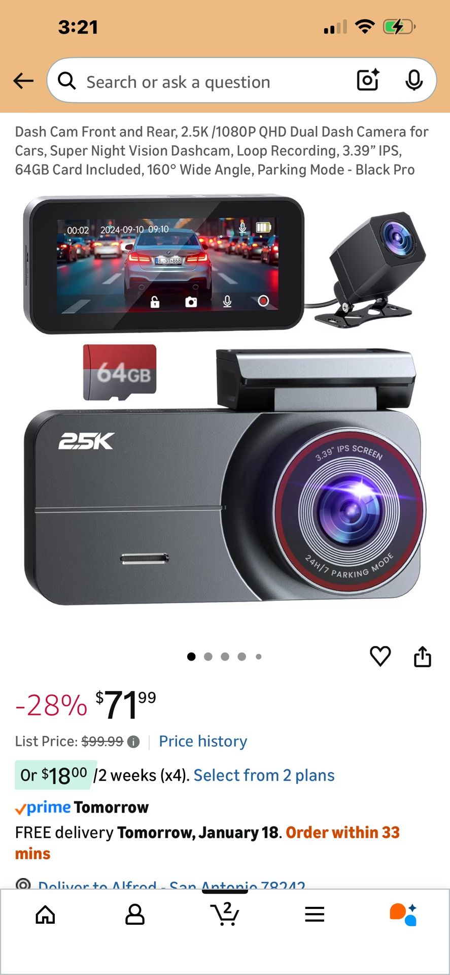 Dash Cam Front and Rear, 2.5K /1080P QHD Dual Dash Camera for Cars, Super Night Vision Dashcam