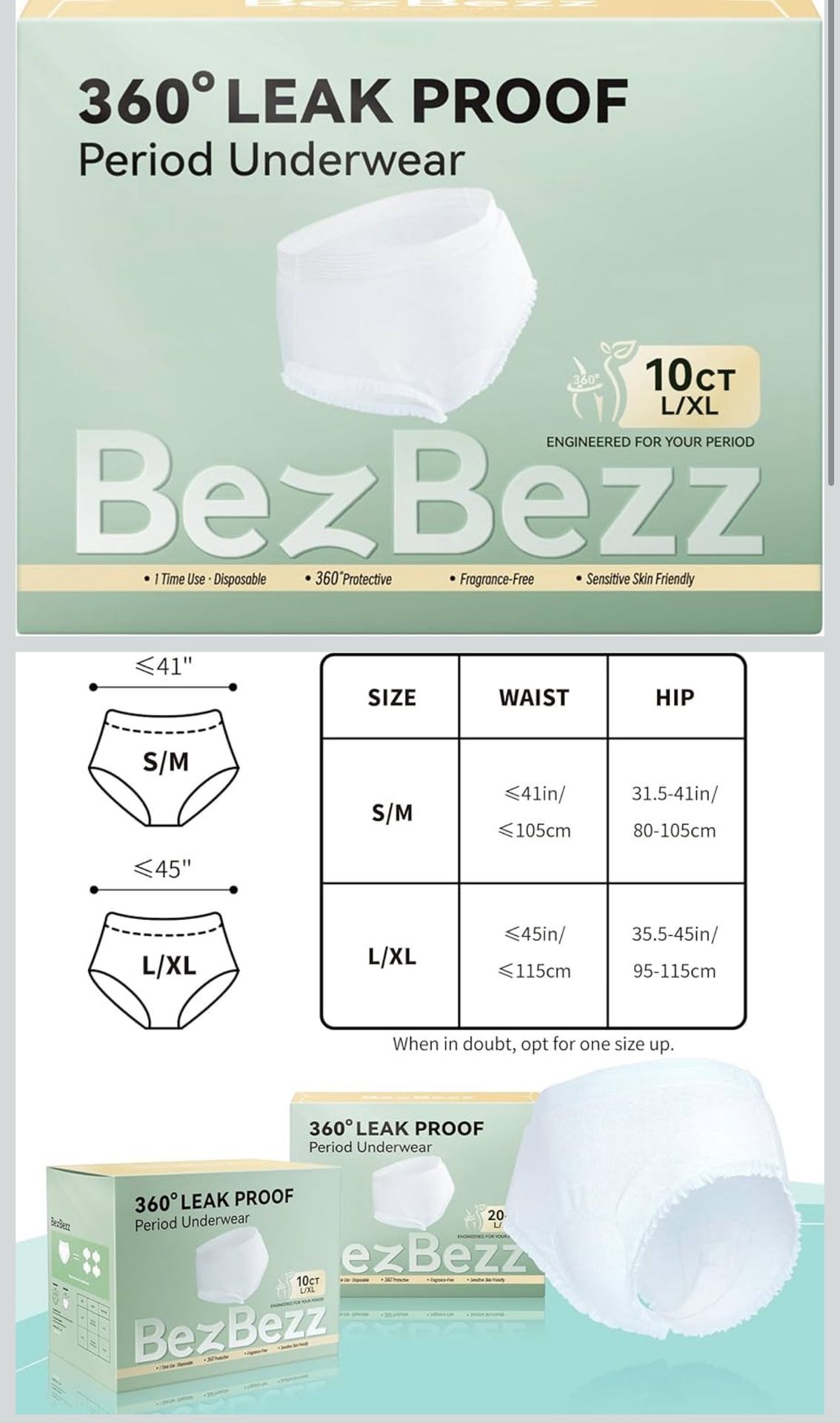 Disposable Period Underwear for Women Plus Size L/XL, 360° Leak Proof Period Panties for Heavy Flow, Overnight Postpartum and Incontinence Pads, Odor