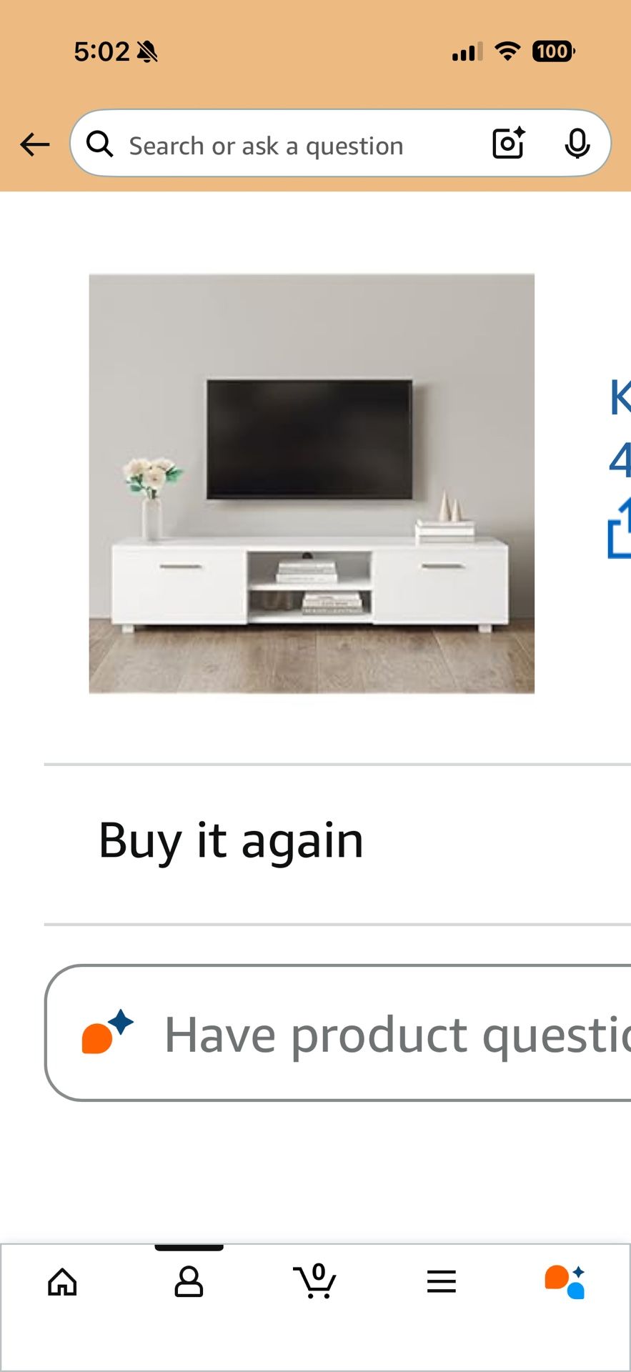 Kennkari TV Stand- White, Assembled