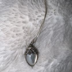 Gorgeous double-sided pendant, moonstone and onyx with Marcasite on Sterling silver chain 