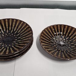 Kotobuki Stoneware Sushi Plates 6"1/8 Brown Set of 4