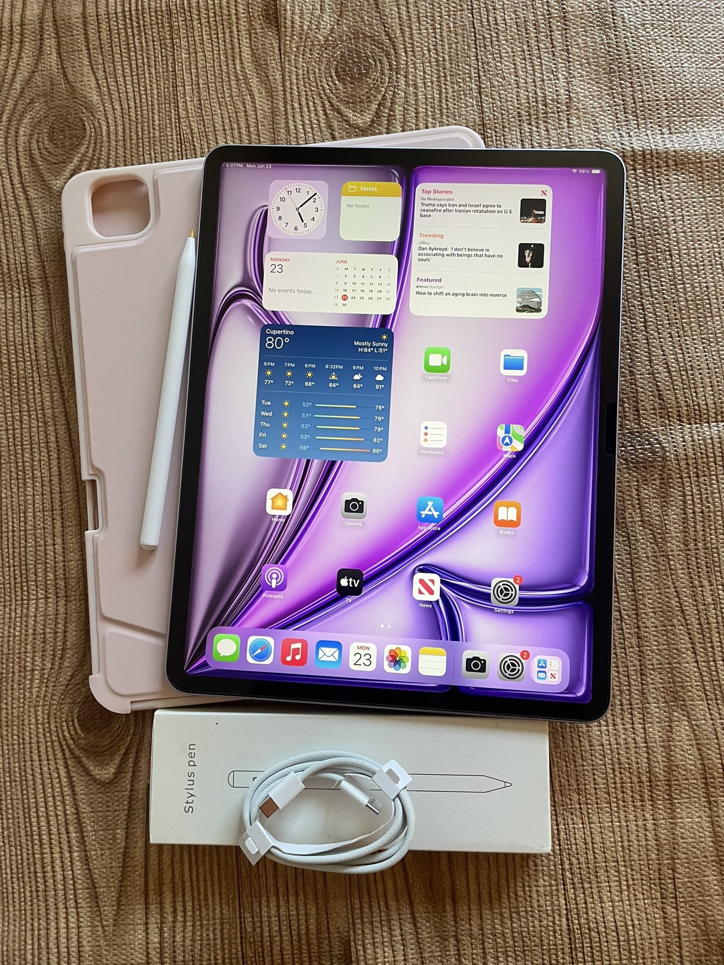 iPad Air 13” (M2 chip / 2024 / purple color) 128GB with pink keyboard case and stylus pen
