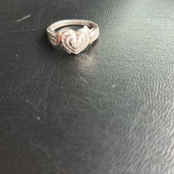 Diamond Silver And Gold Heart Ring 