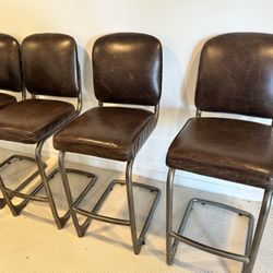 Set of 5 Pottery Barn Archer Leather Bar Stools - Excellent Condition