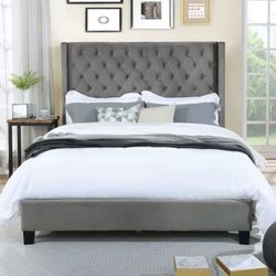 Queen Size Grey Button With Orthopedic Mattress