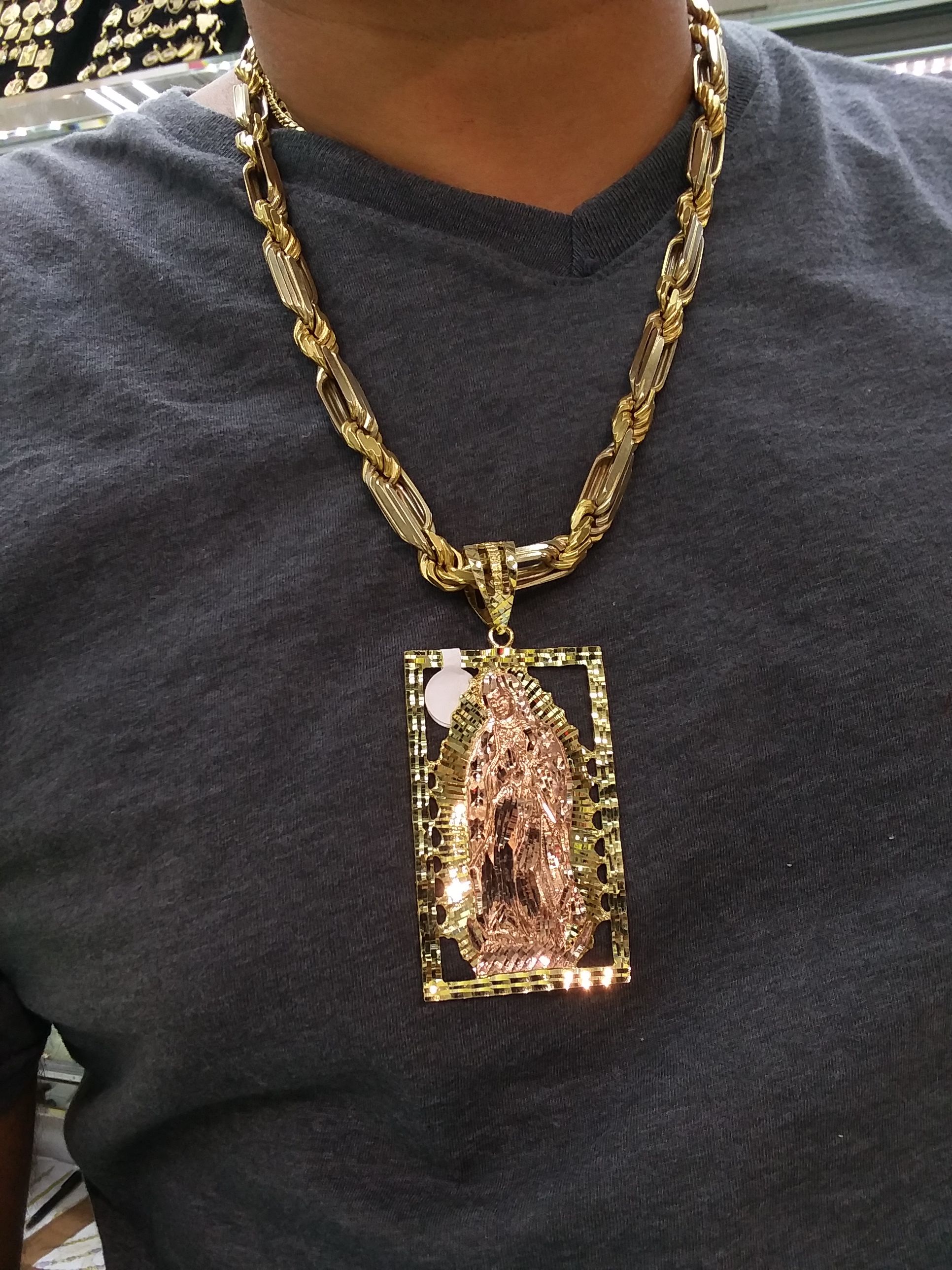14k Figaro Rope Chain Y VIRGEN 200 GRAMS TOTAL WEIGHT