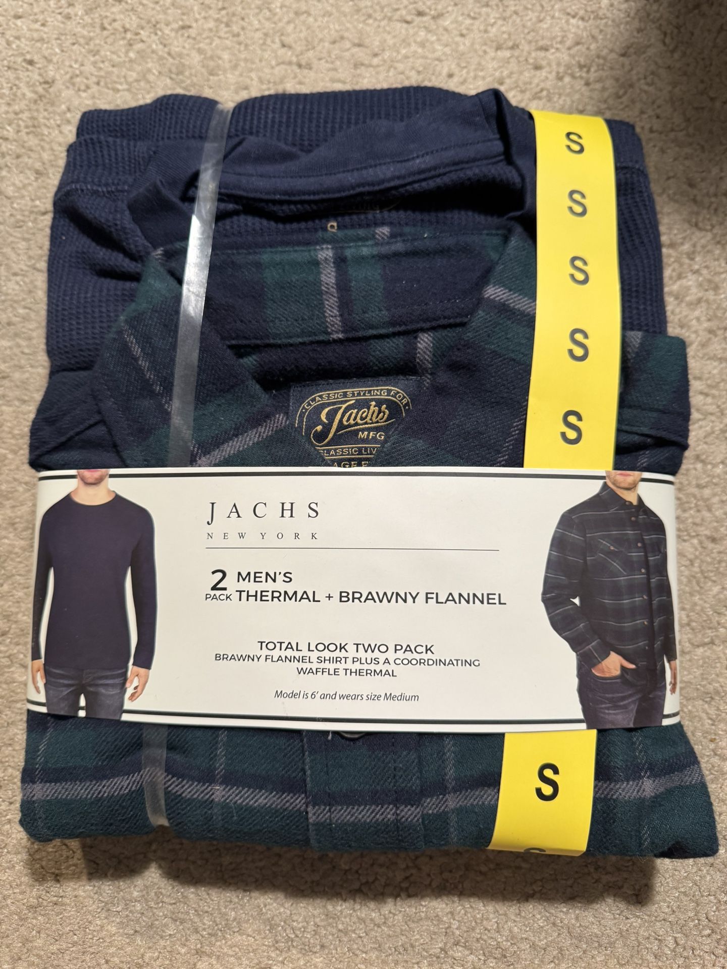 BRAND NEW WITH TAGS NEVER WORN Jachs New York 2-Pack Men’s Thermal and Brawny Flannel Size S Small