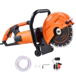 Sierra circular eléctrica para hormigón VEVOR de 23 cm (9") y 1800 W (con motor) con profundidad de corte de 8,9 cm (3,5"). Incluye línea de agua, bom