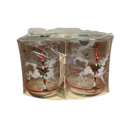 Christmas Tumbler Cup Drinking Glass Set 4 Lot USA Made New Retro VINTAGE