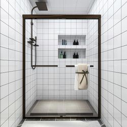 Shower Door, 50 in. to 54 in. W x 72 in. H Semi-Frameless Sliding Shower Door, Oil Rubbed Bronze Finish, 1/4" Clear Tempered Glass 54" W x 72" H Oil R