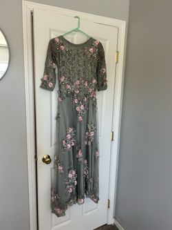 Floral Embroidered Maxi Dress with Pearl Detail